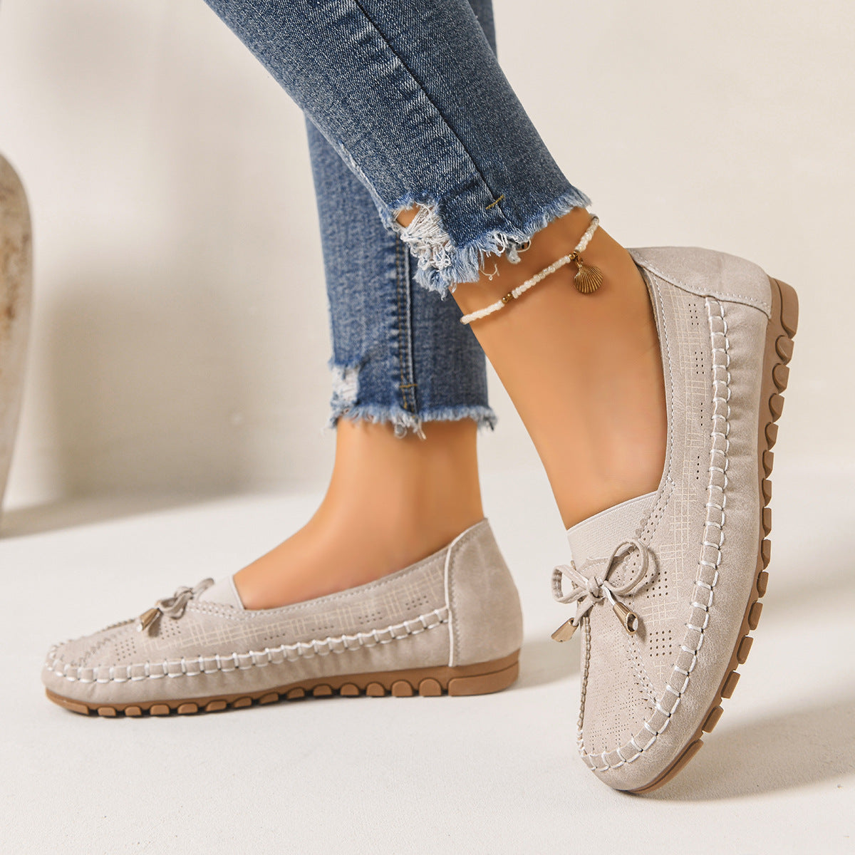 Ortopædiske slip-on loafers med bred pasform og stødabsorberende komfort til damer