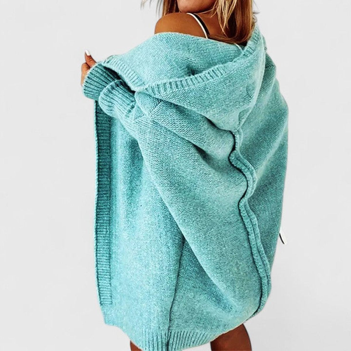 Oversized åbenstående strikcardigan med hætte til damer