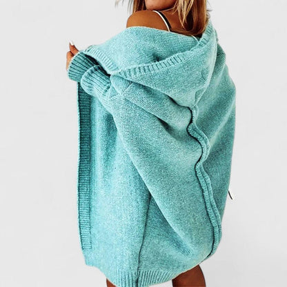 Oversized åbenstående strikcardigan med hætte til damer