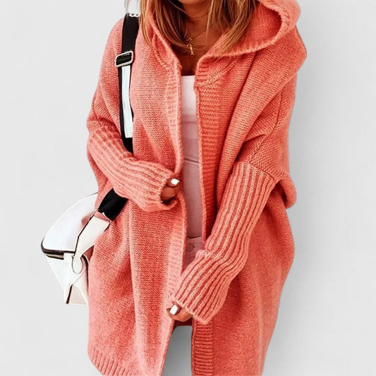Oversized åbenstående strikcardigan med hætte til damer