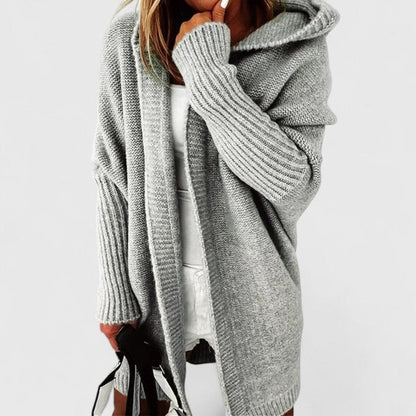 Oversized åbenstående strikcardigan med hætte til damer