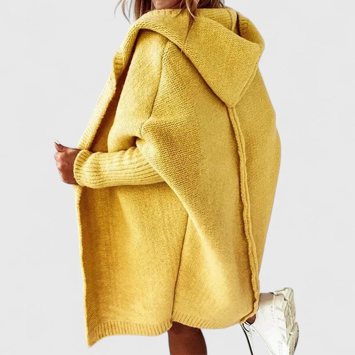 Oversized åbenstående strikcardigan med hætte til damer