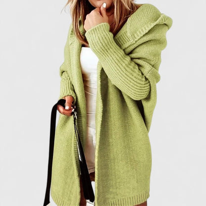 Oversized åbenstående strikcardigan med hætte til damer