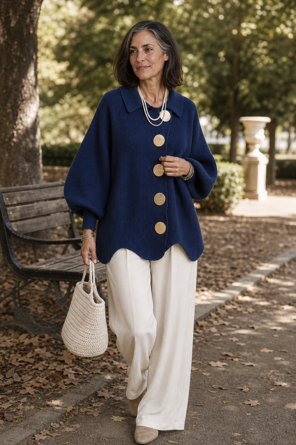 Oversized cardigan med knapper og bølgekant