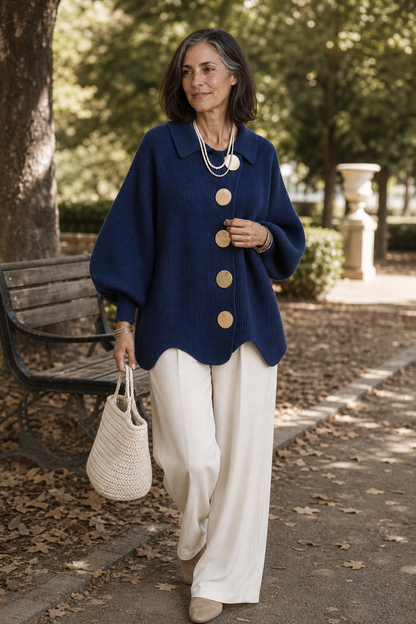 Oversized cardigan med knapper og bølgekant