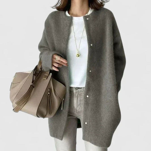 Oversized gennemknappet strikcardigan til damer, khaki