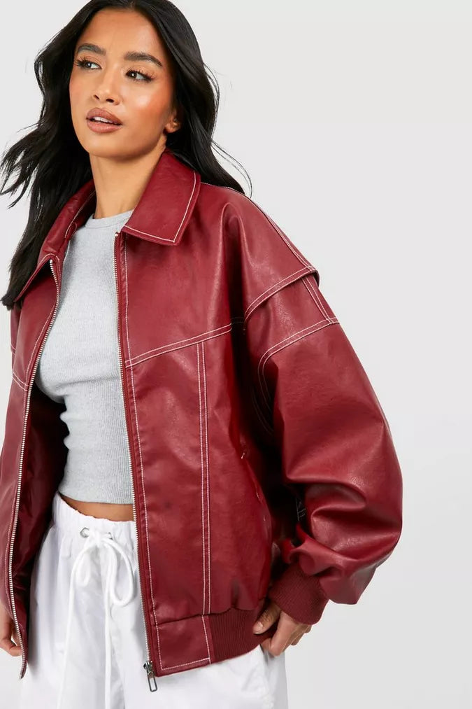Oversized jakke i imiteret læder til damer