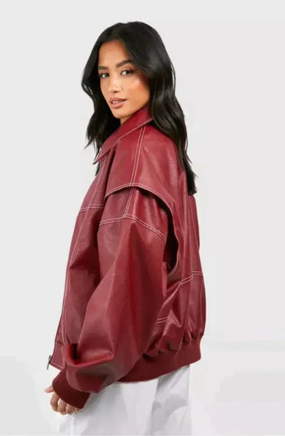 Oversized jakke i imiteret læder til damer