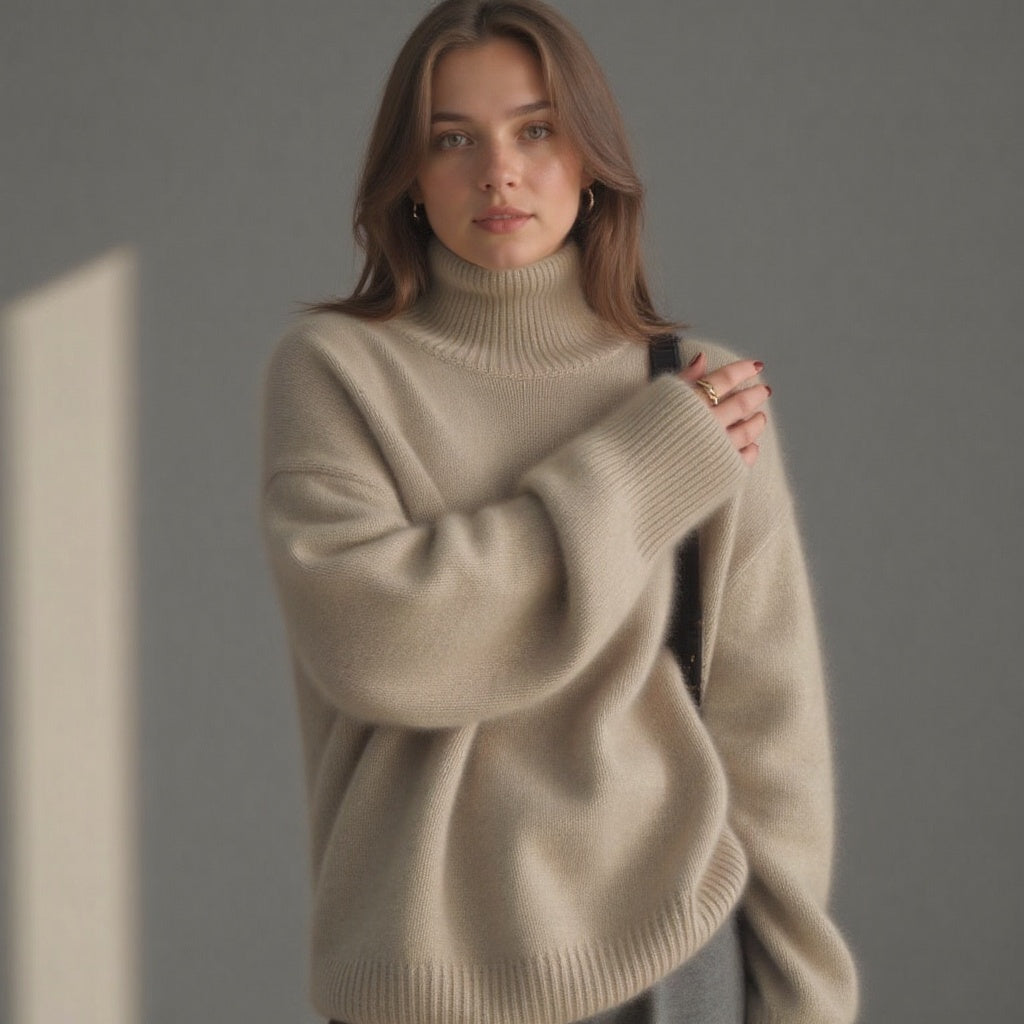 Oversized rullekravestrik i kashmir – blød, varm og elegant