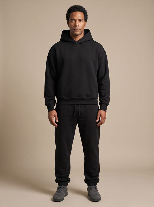 Oversized sweatsæt i fleece med hættetrøje og joggingbukser til mænd