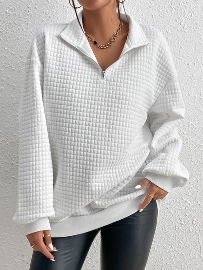 Quiltet half-zip-sweatshirt til damer i afslappet pasform