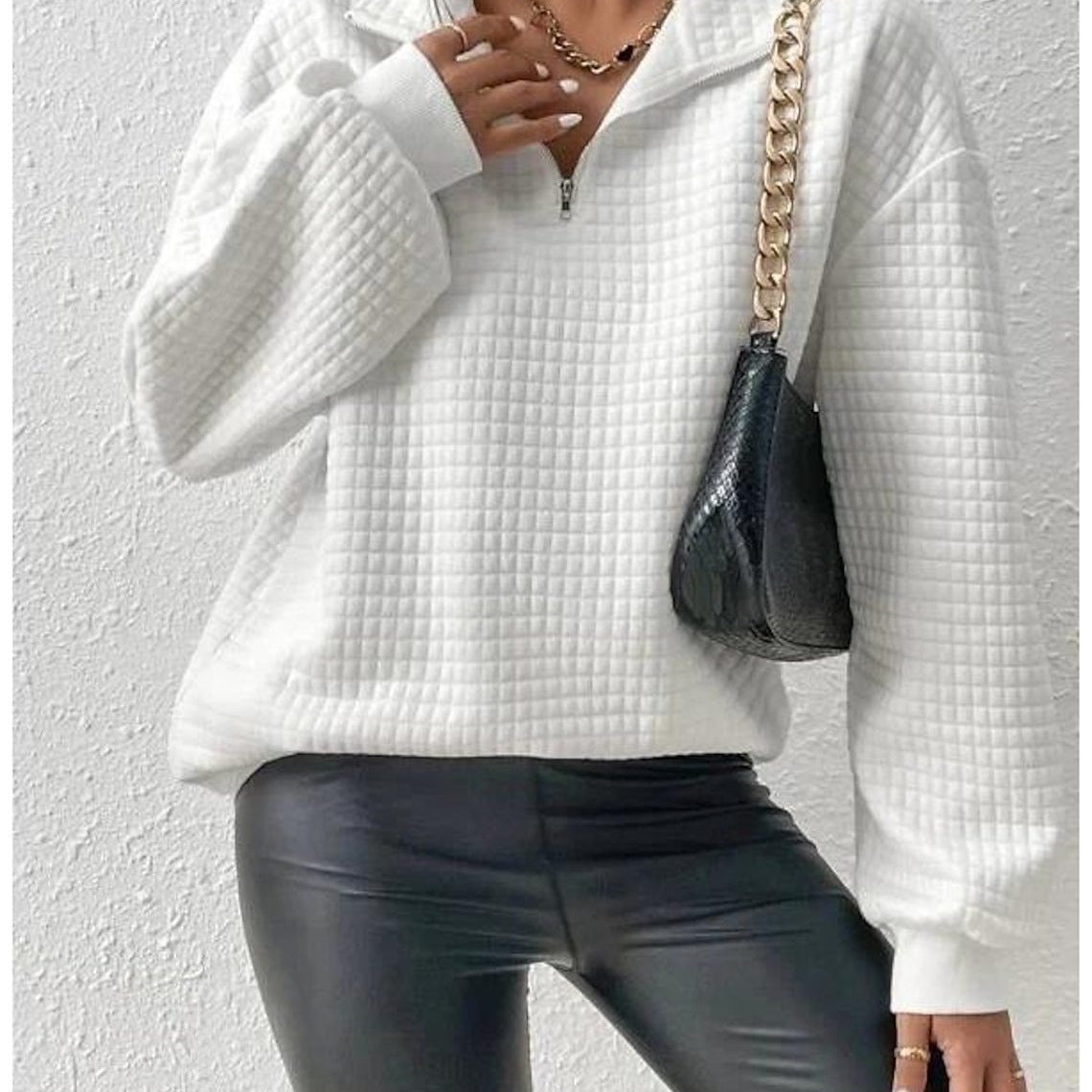 Quiltet half-zip-sweatshirt til damer i afslappet pasform