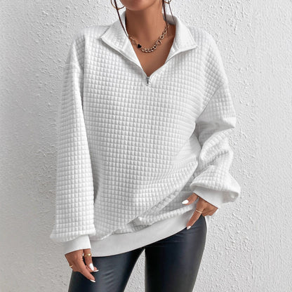 Quiltet half-zip-sweatshirt til damer i afslappet pasform