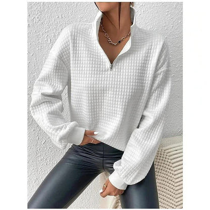 Quiltet half-zip-sweatshirt til damer i afslappet pasform