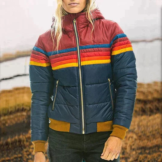 Retro dynejakke med farveblokke til damer