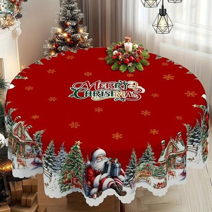 Rund juledug med bølgekant og festligt juleprint
