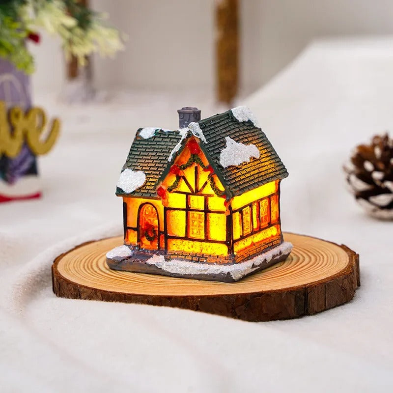Sæt med 6 julebyhuse med LED-lys