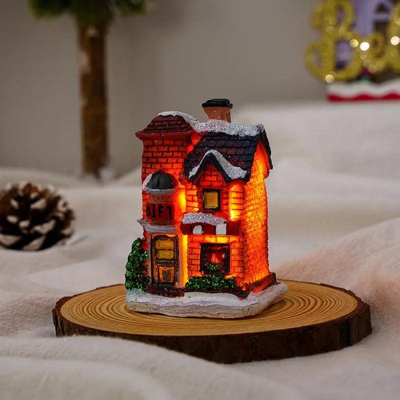 Sæt med 6 julebyhuse med LED-lys
