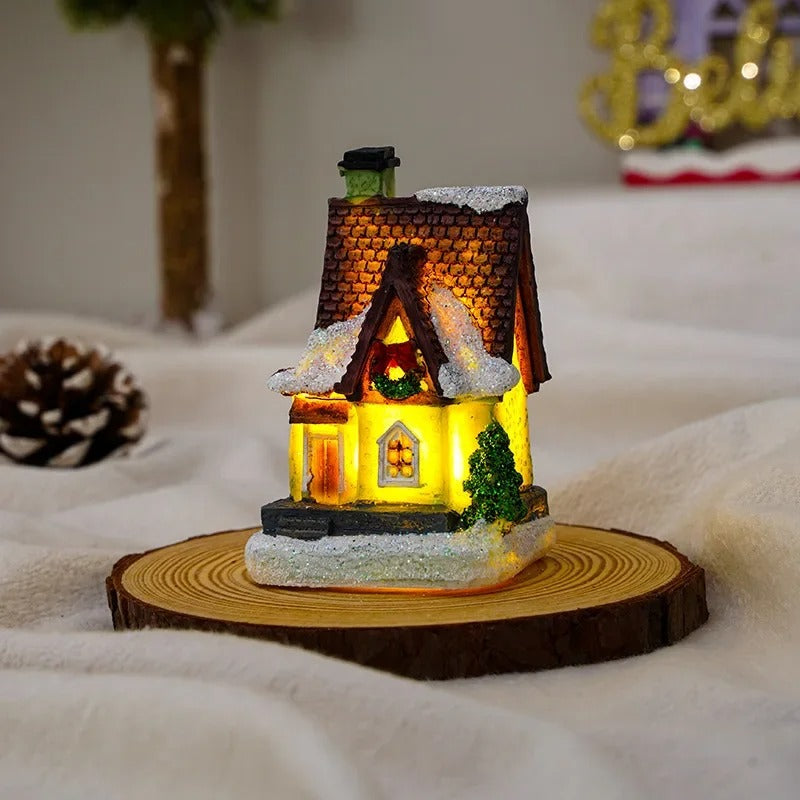 Sæt med 6 julebyhuse med LED-lys