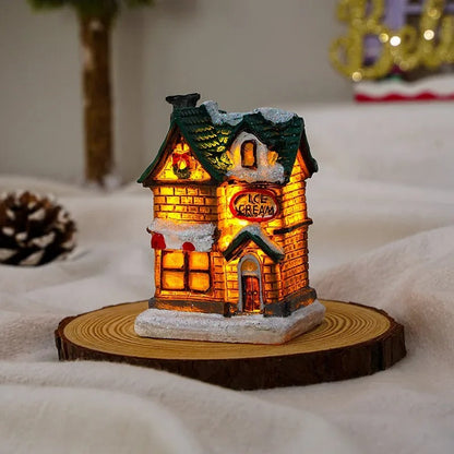 Sæt med 6 julebyhuse med LED-lys