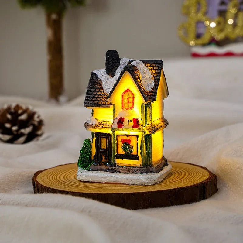 Sæt med 6 julebyhuse med LED-lys