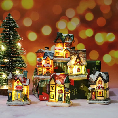 Sæt med 6 julebyhuse med LED-lys