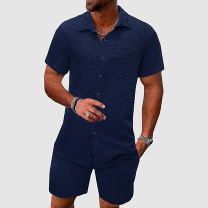 Sæt med kortærmet skjorte og shorts til mænd - med krave