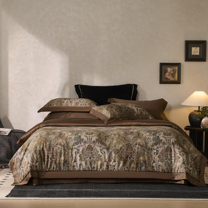 Sengesæt i paisley-jacquard med satinkant