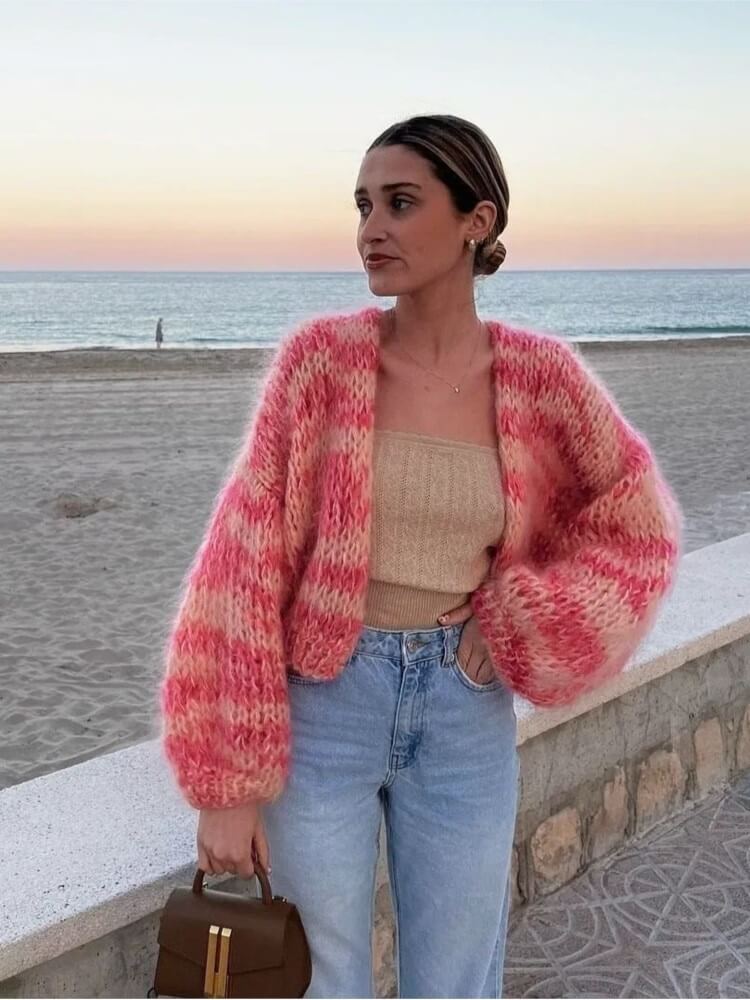 Stribet cardigan med knapper