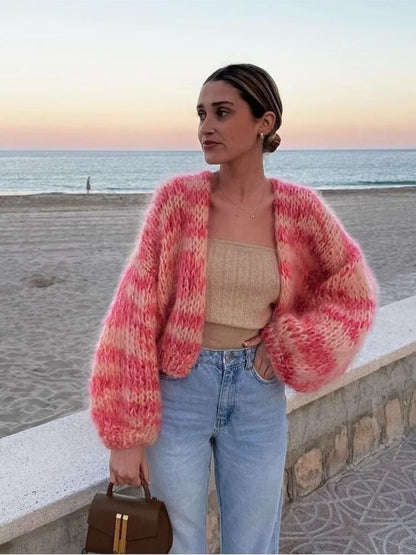 Stribet cardigan med knapper