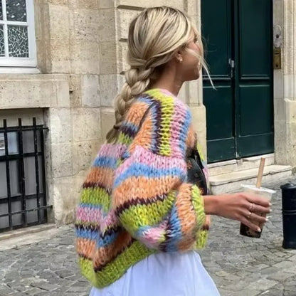 Stribet cardigan med knapper