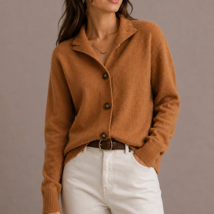 Strikket damecardigan med krave og knapper i afslappet pasform