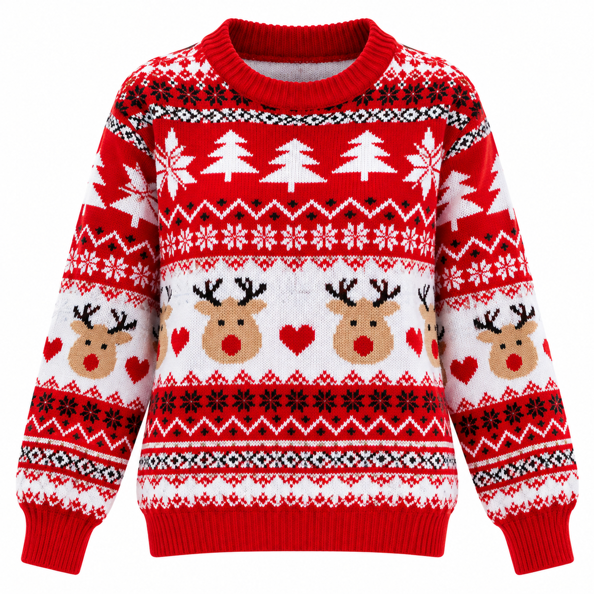 Strikket julesweater til damer | Juleinspireret rensdyrmotiv & afslappet pasform | Rund halsudskæring, lange ærmer & ribstrikkede manchetter