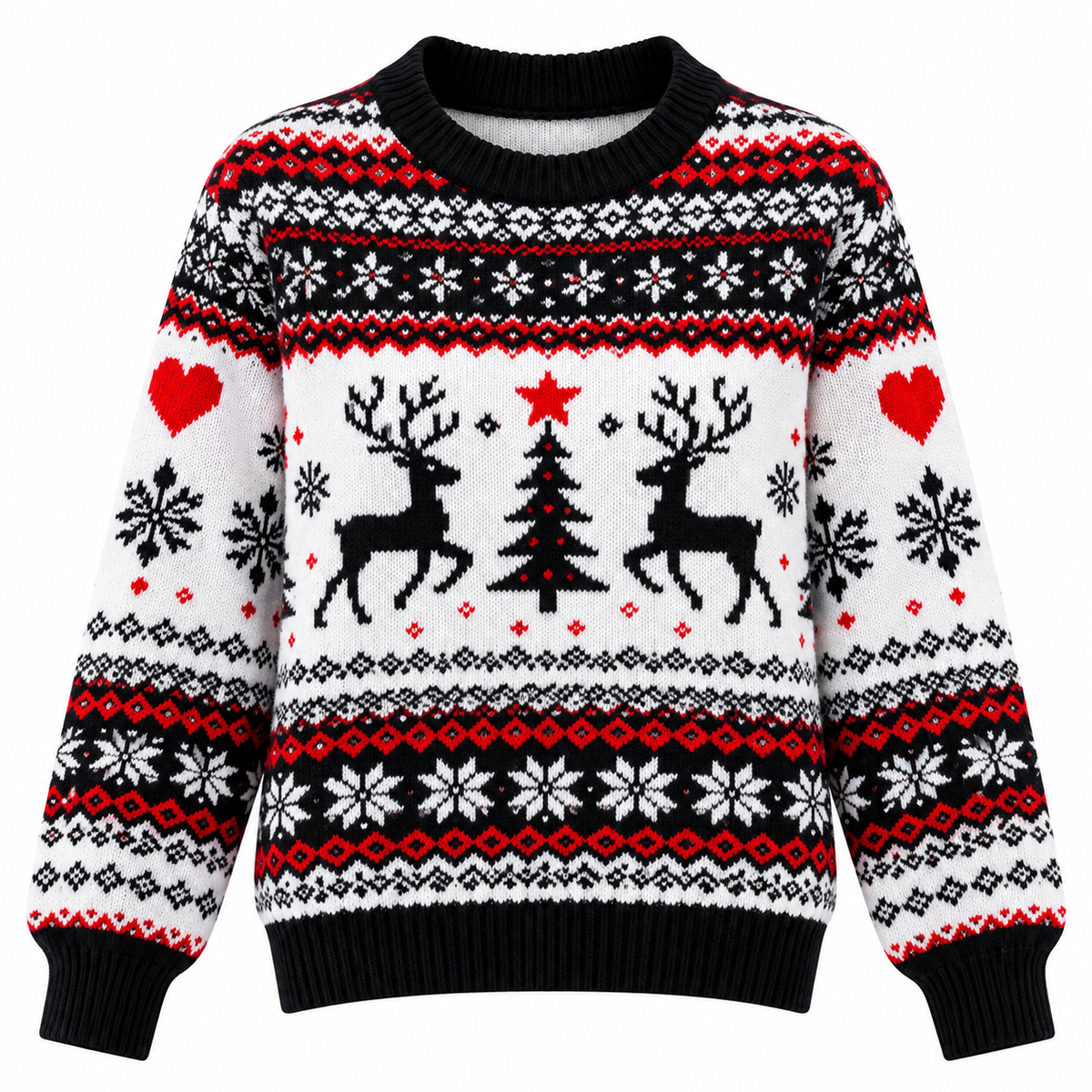 Strikket julesweater til damer | Juleinspireret rensdyrmotiv & afslappet pasform | Rund halsudskæring, lange ærmer & ribstrikkede manchetter