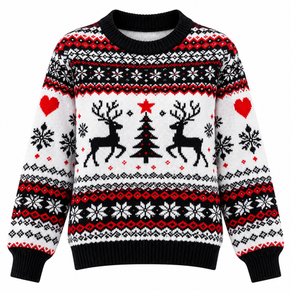 Strikket julesweater til damer | Juleinspireret rensdyrmotiv & afslappet pasform | Rund halsudskæring, lange ærmer & ribstrikkede manchetter