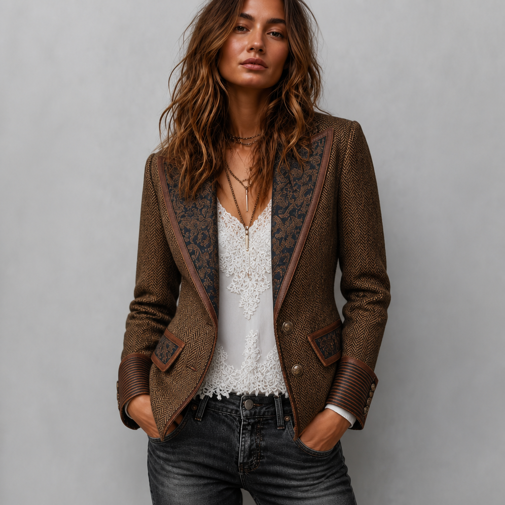 Struktureret sildebensblazer med kontrastkanter
