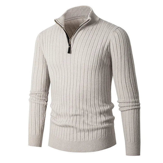 Sweater med høj krave, garnblanding, halv lynlås og justerbar pasform
