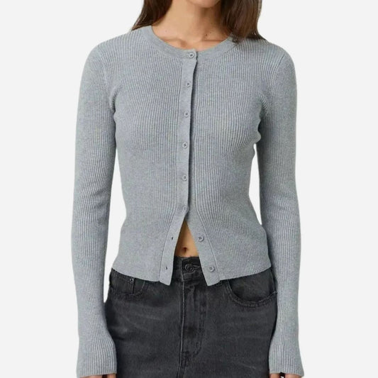 Tætsiddende ribstrikket cropped cardigan med lange ærmer til damer