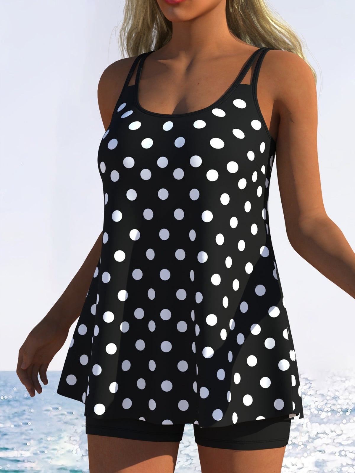 Tankini til damer med sjovt stribet mønster og originalt snit