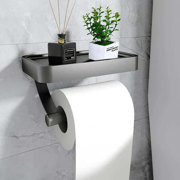 Toiletpapirholder i rustfrit stål med hylde