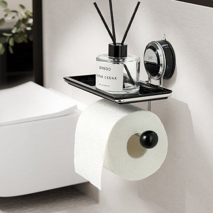 Toiletpapirholder med sugekop uden boring og trælook – rustfrit stål, nem montering på glatte overflader