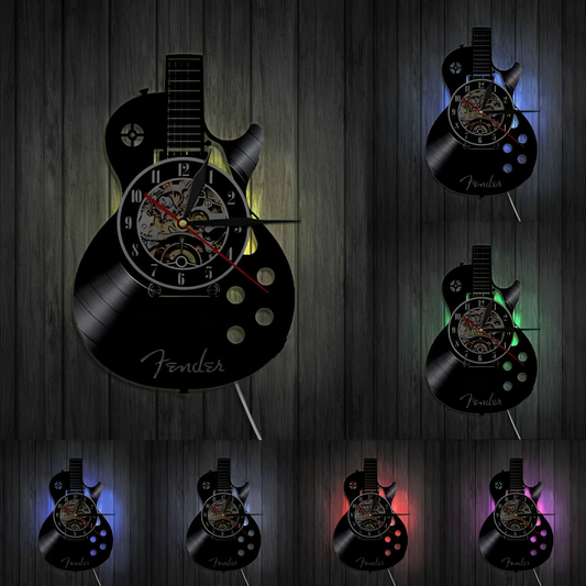 Vægur af vinylplade formet som guitar - Unikt design til musikelskere