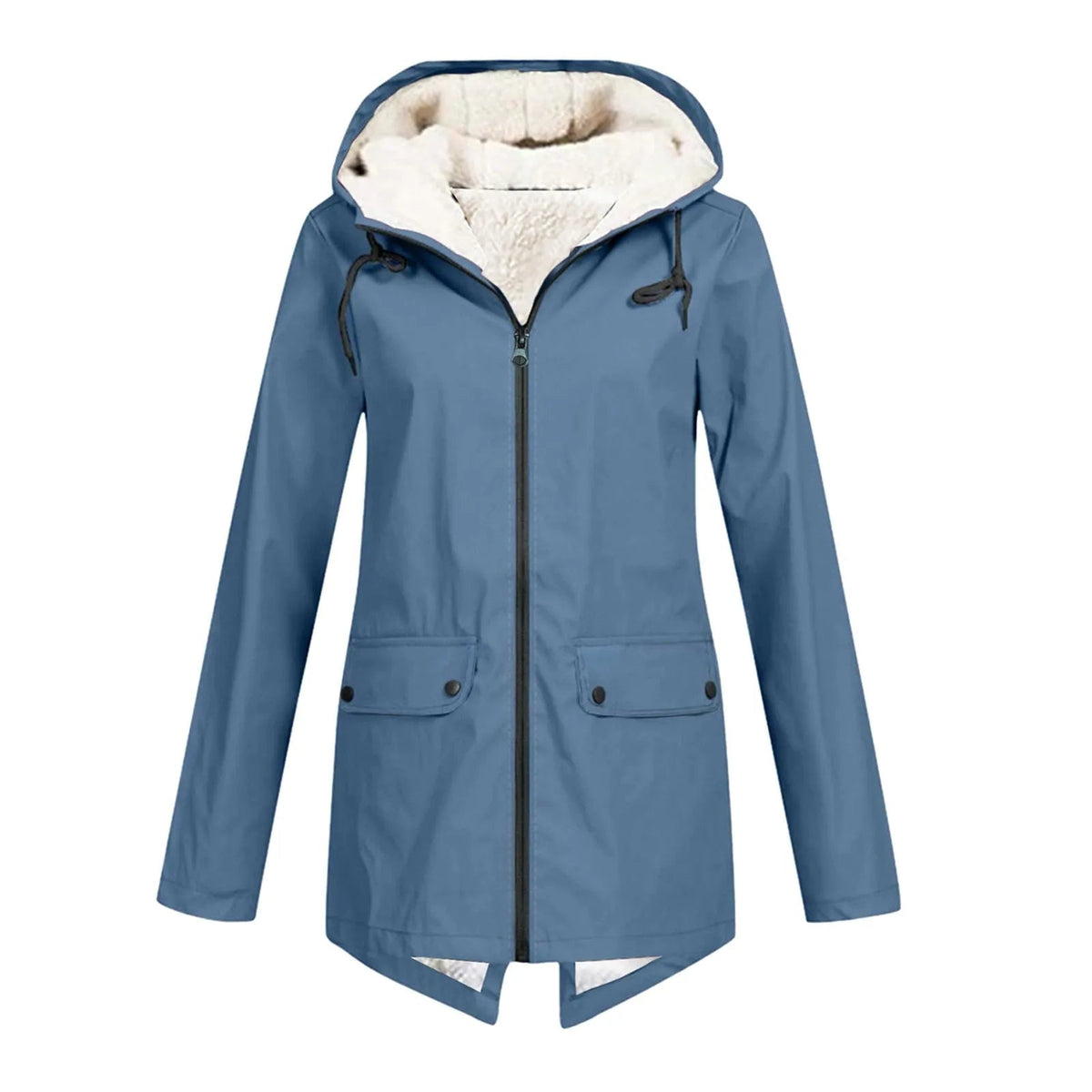 Vandafvisende damejakke med hætte og sherpafor