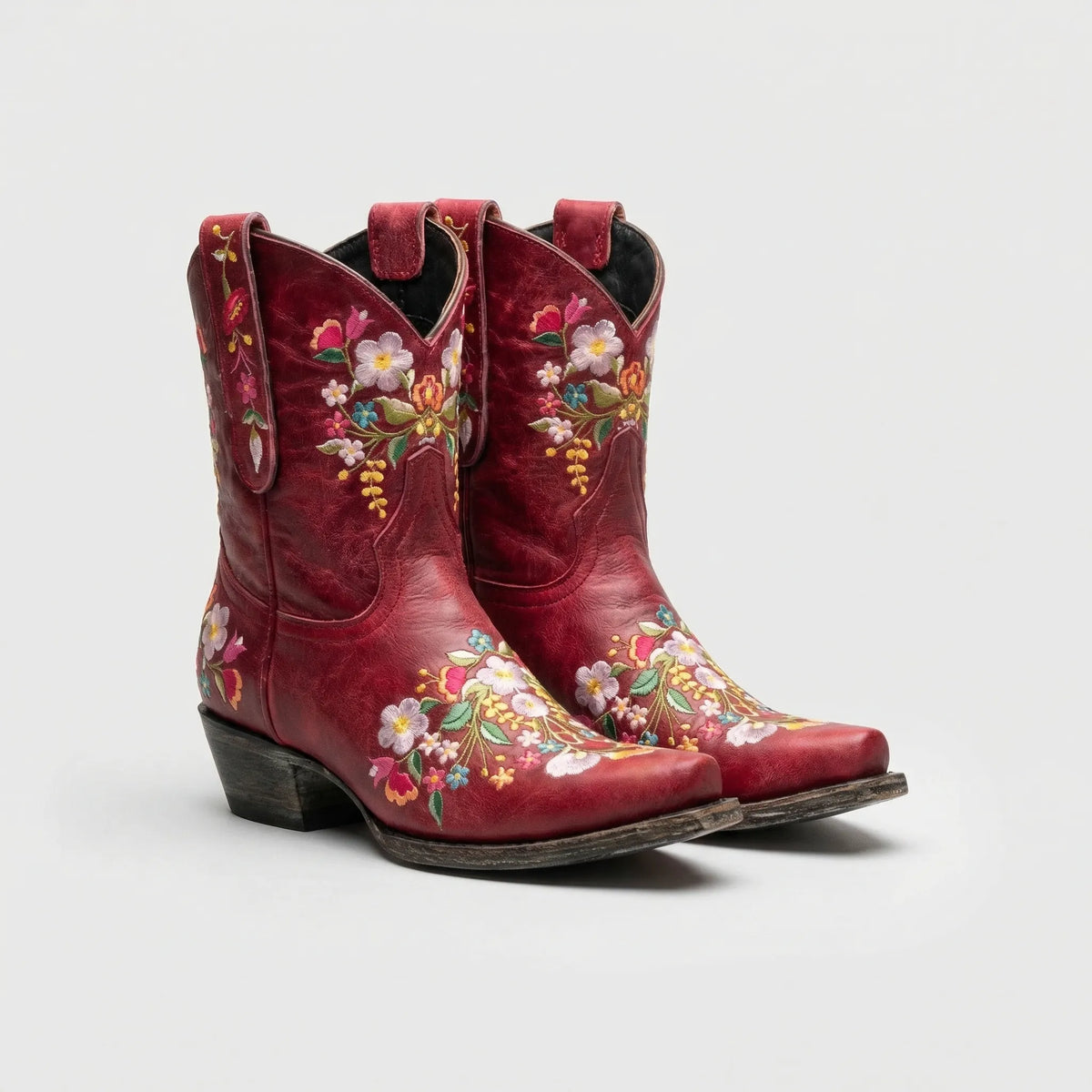 Westernstøvletter med blomsterbroderi