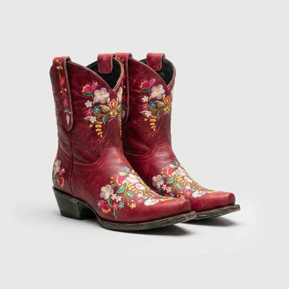 Westernstøvletter med blomsterbroderi