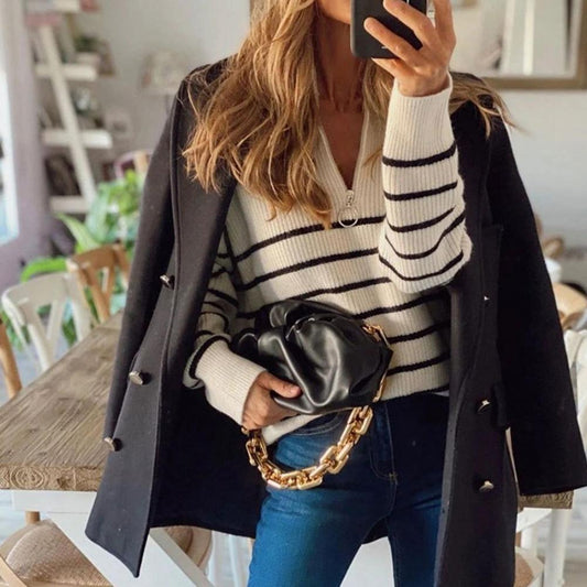 Mara | Pull rayé à col zippé pour femme - Image 2